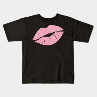 Baby Pink Faux Glitter Lips Kids T-Shirt